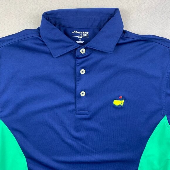 Masters Tech Men Shirt Small Blue Green Polo Golf Stretch Polyester Spandex 2015 - Picture 2 of 9